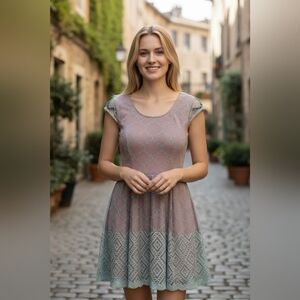 Pins and Needles Cream Metallic Lace over Rust Dress-Urban Outfitters Size 2 EUC